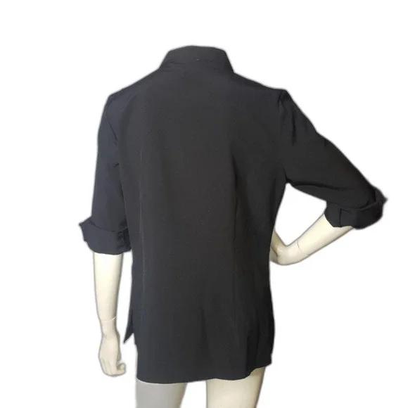 Laura Scott Military Style Button Up Black Blouse Womens Size Large NEW - Picture 2 of 9